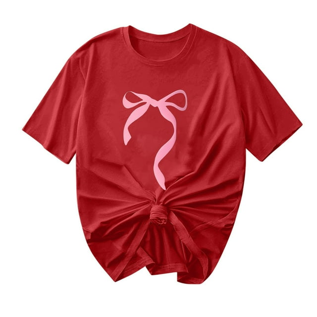Primavera Top Mujeres Moda Casual Nueva Cinta de Arco Impresa Cuello Redondo Camiseta de Manga Corta, Camiseta de Cuello Tripulado