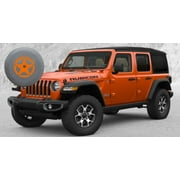 US Made SpareCover® Brawny Series Punk'n Orange Jeep Freedom Star on Heavy Jet-Black Luxury Vinyl Tire Cover - Jet Black Trim Rear view Cam Ready replaces 82215434