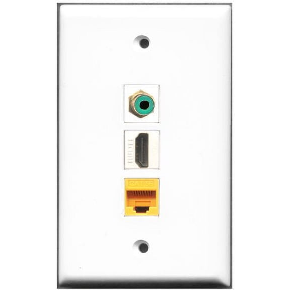 RiteAV - 1 Port HDMI 1 RCA Green 1 Cat5e Ethernet Yellow Wall Plate