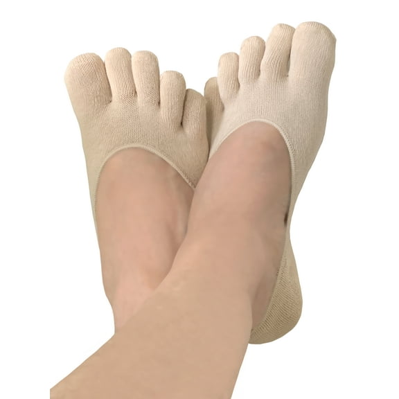 Therapeutic Gel Heel Socks - 2 Pair Invisible Foot Spa 5- Toes Glove Socks for Cracked Heel Treatment - Helps with Alignment and Eliminating Chafing and Blisters PLUS Eyeglass Pouch (Beige)