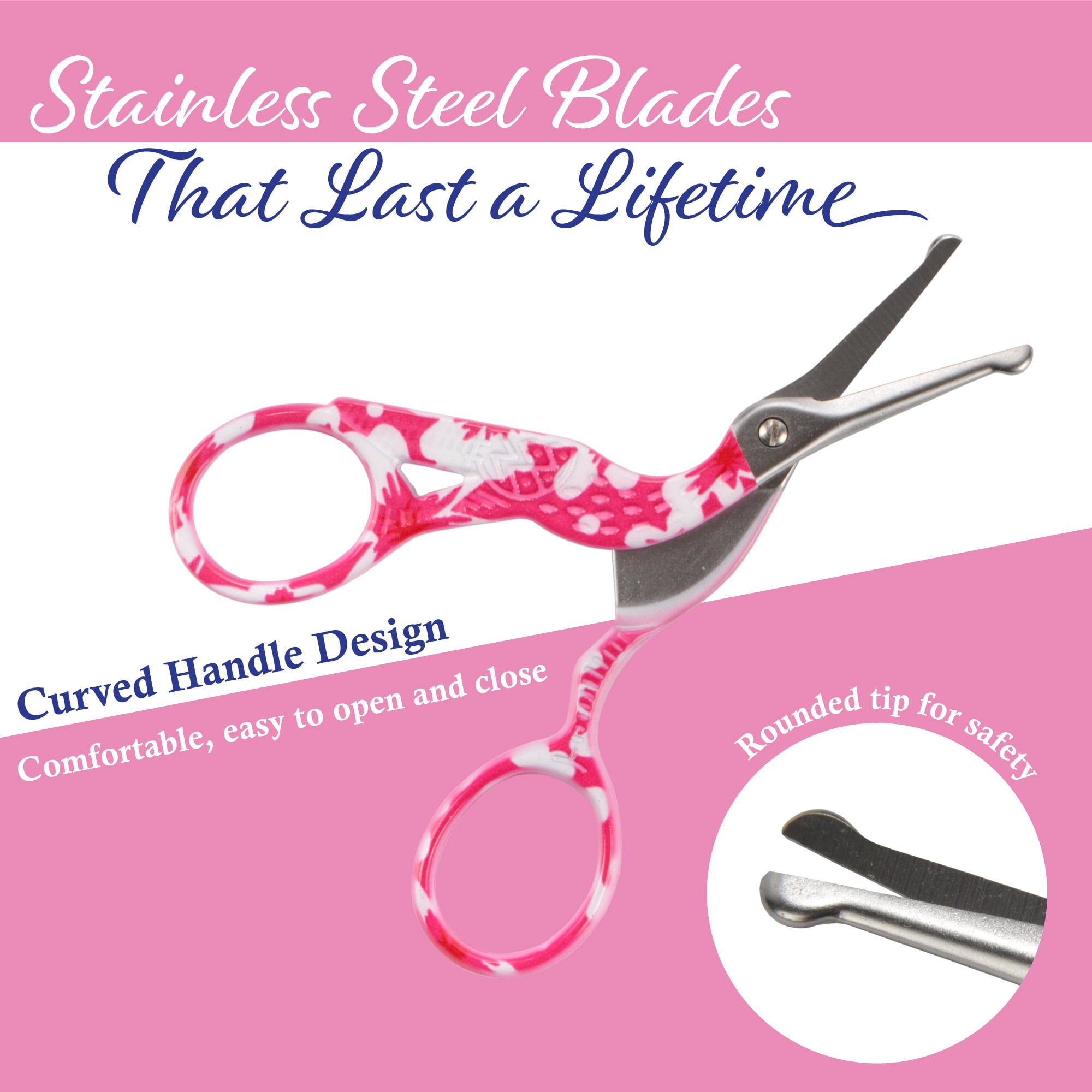 Stork Bird Rounded Safety Tip Embroidery Craft Stainless Steel Crane Scissors - Small Red - 1 Pair
