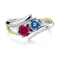 thumbnail image 2 of Gem Stone King 925 Silver and 10K Yellow Gold Ring Round Persian Blue Moissanite and Created Ruby Red (1.12 Cttw, Size 6), 2 of 5