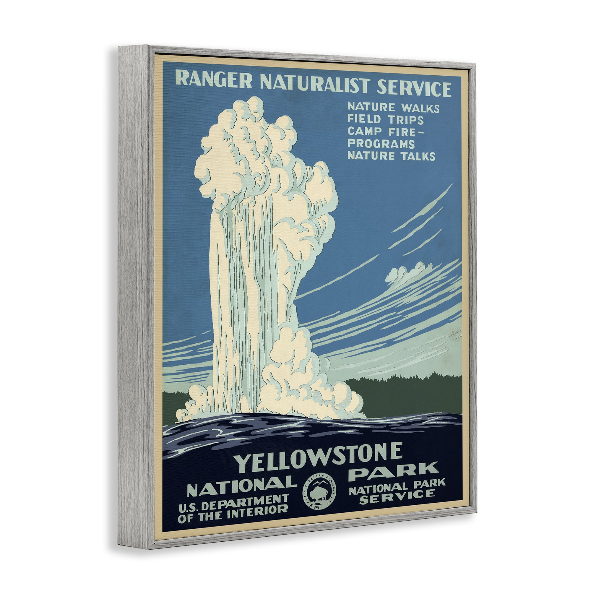 Stupell Industries Vintage Yellowstone Poster Landscape Painting Gray Framed Art Print Wall Art, 16 x 20