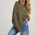 thumbnail image 4 of Sheghy Workout Tops for Women Cool Season Simple Crewneck Relaxed Fit Solid Color Long Sleeve Knitted Pullover Green M, 4 of 5