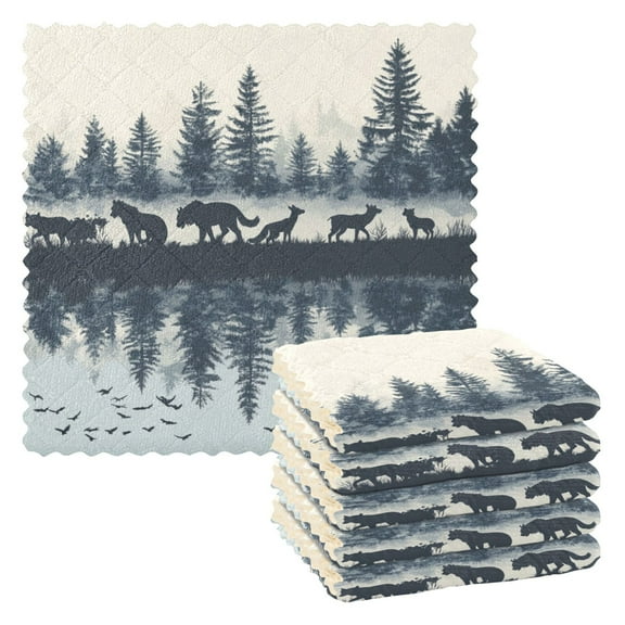 6 Pieces of Kitchen Towels 11x11Inch Kitchen Dish Cloths Kitchen Dish Towels Reuseable Cleaning Cloths Forest Animals