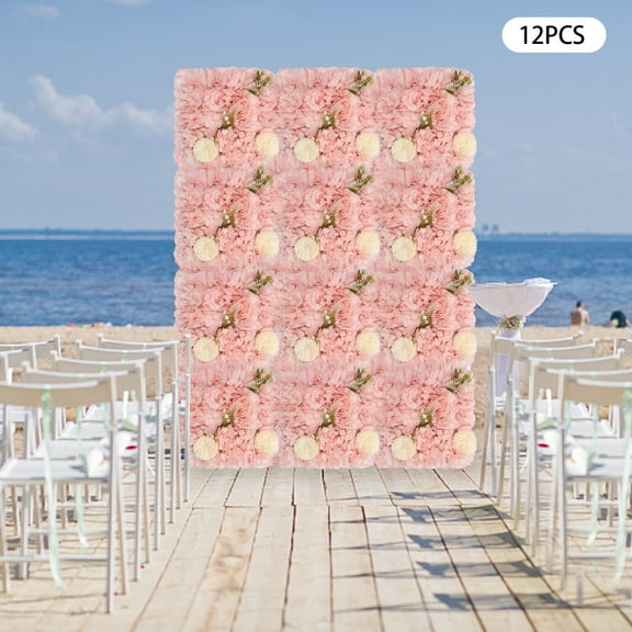 12X 15*15in Wall Panels Artificial Rose Flower Backdrop Bouquet Wedding Party Background Decor - Champagne Pink