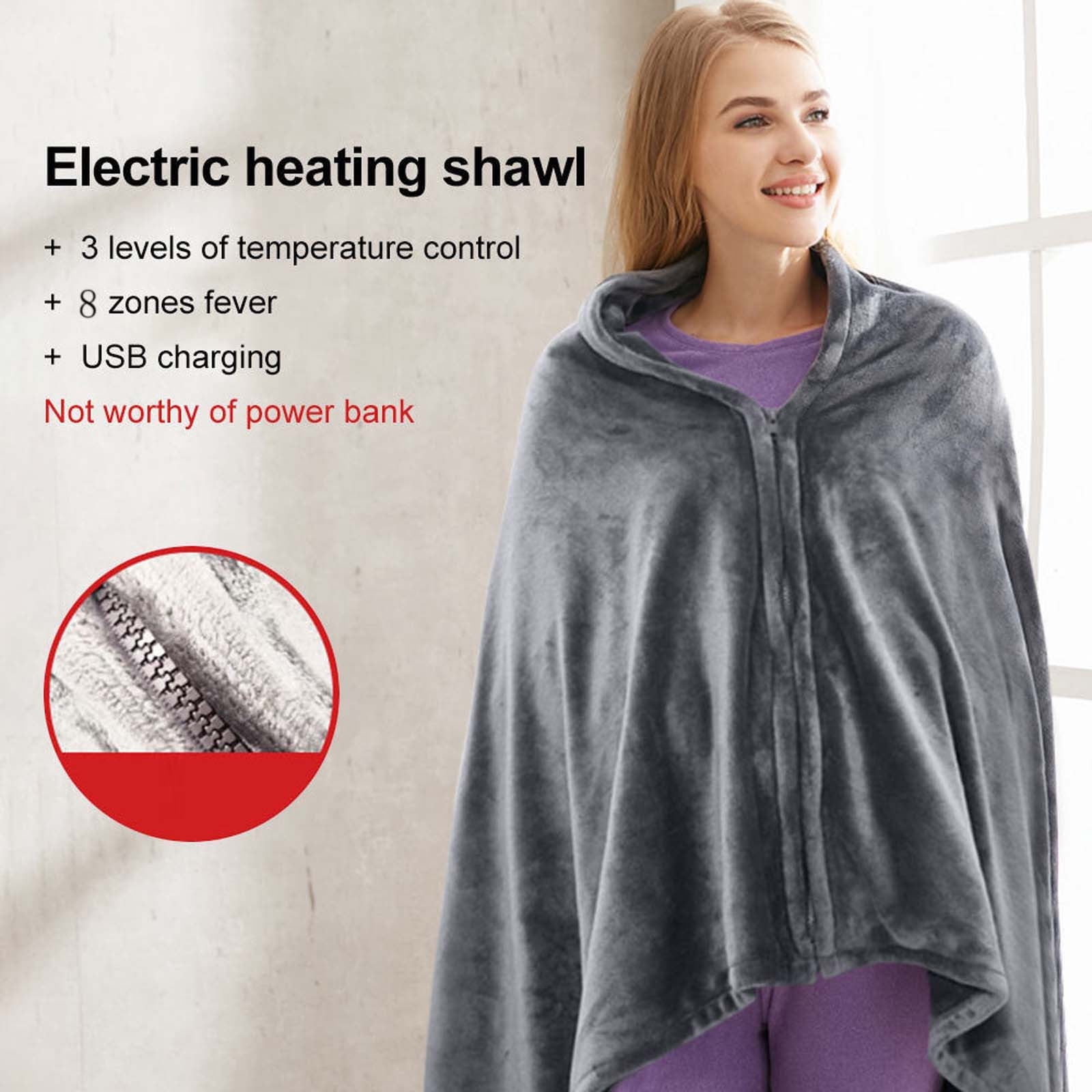 Kezqiaxn Heated Vests 150 X 80Cm Eight Heating Shawl Electric Blanket Charging Coral Fleece Warm Electric Shawl Pad With Three Brown