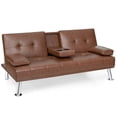 thumbnail image 2 of Spaco Convertible Folding Leather Futon Sofa with Cup Holders and Armrests-Brown, Couch for Living Room, Loveseat Sofa for Small Spaces, Living Room, Office, Soft Couch Easy to Install, 2 of 9