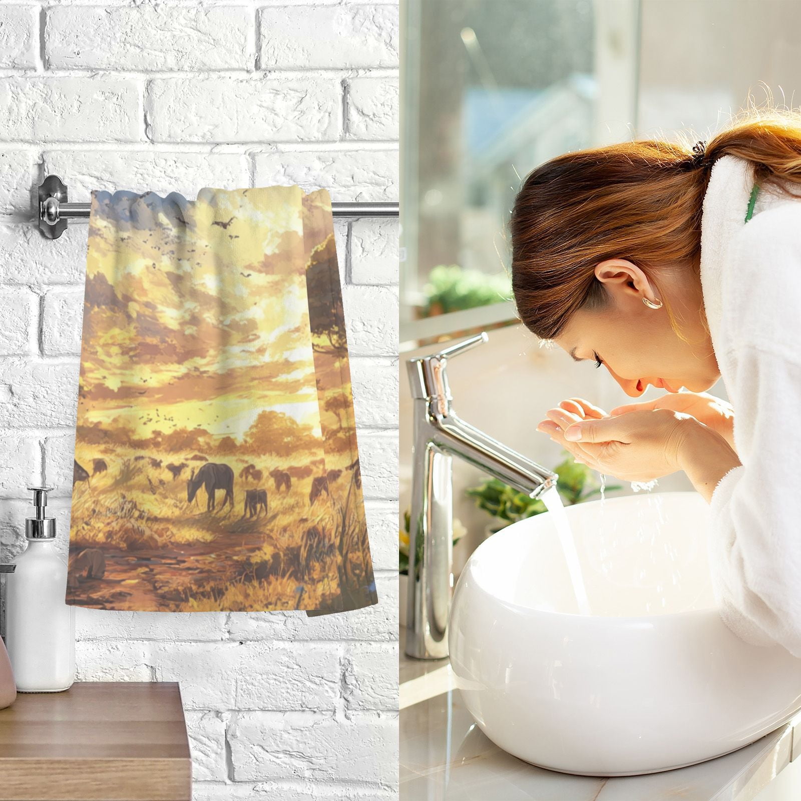Animals in Jungle Hand Towels Cotton Bath Towels Large Face Towels Absorbent for Bathroom 2 Packs