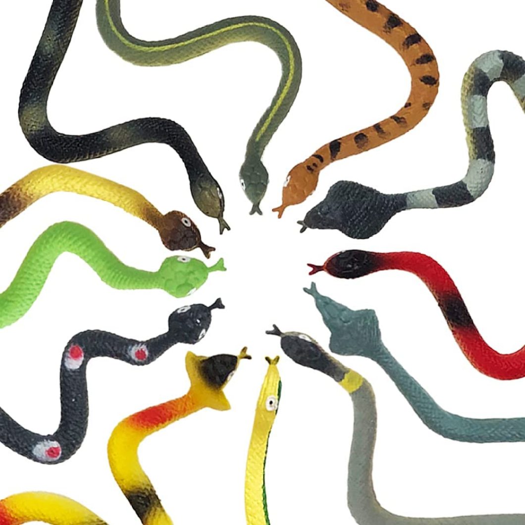 JuIShareE Realistic Rainforest Rubber Snake Toys, Pack of 12, 8 Inches