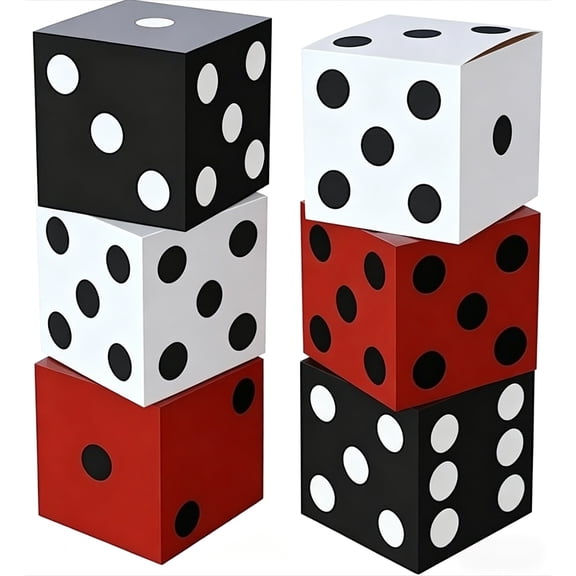 6 Pcs Dice Boxes 11 in Giant  Vegas Theme Party Decoration Big Large 3D Dice Decor Table Top Cardboard Dices Game Nights Prom Birthday Homies Party Supply Props(Multicolor)