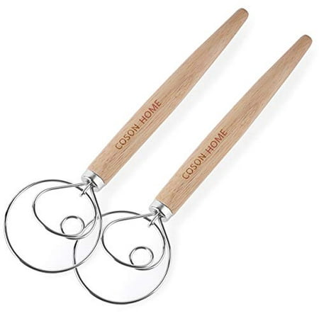 

Danish Dough Whisk Dutch Bread Whisk Hook Wooden Hand Mixer Bread Baking Tools for Cake Bread Pizza Pastry Food Biscuits Kitchenware Tool Stainless Steel Ring 13.5 inches 0.22 lb/pcs Pack o