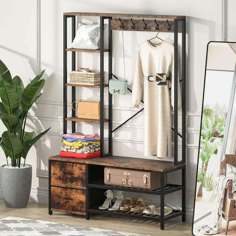 Tribesigns 4-in-1 Entryway Hall Tree with Side Storage Shelves