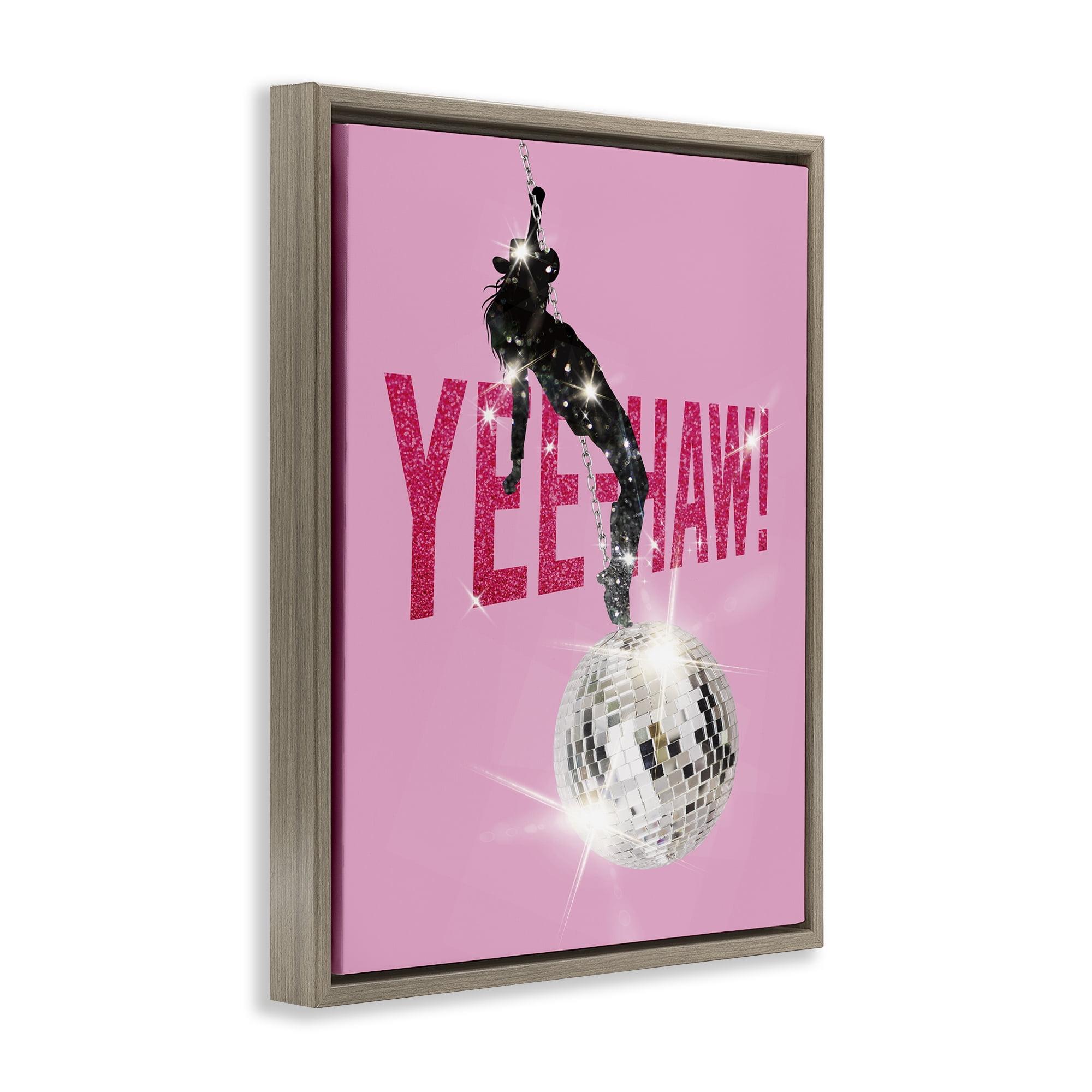 Stupell Industries Yeehaw Disco Cowgirl Text & Numbers Painting Brown Floater Framed Canvas Art Print Wall Art, 25 x 31