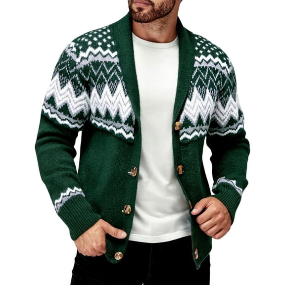 Wutalume Men's Fashion Casual Solid Color Long Sleeve Knitted Cardigan, Soft and Breathable Fabric,Ideal for Office, Casual Outings and Seasonal Transition Wear,Dark Green L
