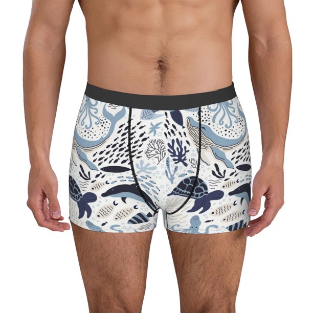 Balery Sea Animal Calzoncillos bóxer para hombre, ropa interior de algodón suave y transpirable con cinturilla de nailon-Large