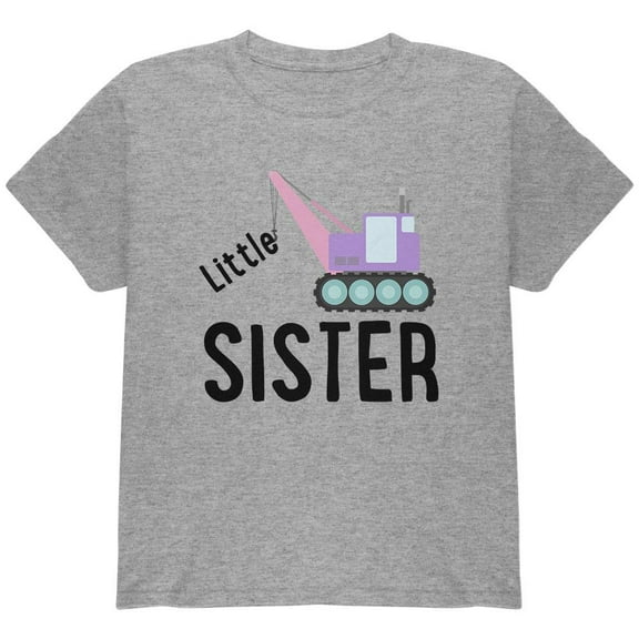 Little Sister Construction Truck Crane Youth T Shirt Heather Youth X-SM