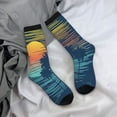 thumbnail image 5 of Gukieu Palm Trees Print Contrast Color Mid-calf Socks, Sweat-wicking Athletic Socks, Unisex Clothing Accessories, 5 of 6