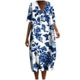 thumbnail image 2 of Ovzne Robes pour Femmes Robe Femmes Été Poches Robes Imprimées Ample Col en V Manches Courtes Robes d'Été Manches Courtes Imprimées Liquidation, 2 of 5