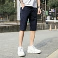 thumbnail image 2 of SWSMCLT Men's Shorts Billowy Button Classic Boy Shorts 100 Cotton Casual Shorts Belt Loops Basic Trousers Blue 34, 2 of 4
