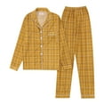 thumbnail image 6 of Arlun Women's Plaid Pajama Sets Long Sleeve Button Down Sleepwear Wide Leg Elastic Waisted Trousers Nightwear Lightweight Breathable Soft Fashion Checkered Loungewear Sets Yellow M, 6 of 7