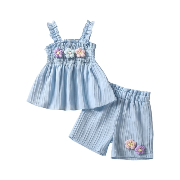 Jamsmile Toddler Girls Outfits Sets Summer Flowy Straps And Floral Shorts Two Piece Summer Little Girls Holiday Beach Sets