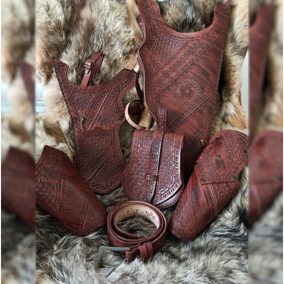 Archery Quiver Horse Bow Case set Turkish Traditional Leather Horseback Archery Hip Quiver Belt Quiver with High Detailed Traditional Motif - Full Set