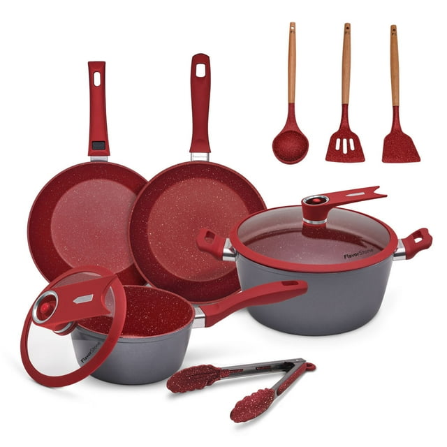 Bateria de Cocina Flavorstone Light Grande Antiadherente Set 10 Piezas Rojo Flavor Stone