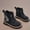 Black, variant on Spazoro Girls Ankle Boots, Side Zipper Patent Leather Metallic Chain Detail Lace Up Short Boot Shoes for Girls Black