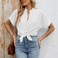 thumbnail image 3 of SHITINN Women Casual Fashion Solid V Neck Short Sleeve Button Loose Shirt Blouse Top Womens Blouses Womens Short Sleeve Shirts Clothes for Women, 3 of 8