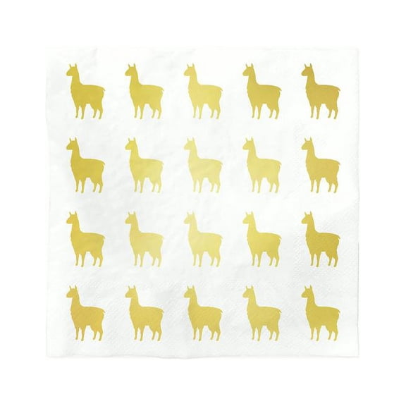 Pack of 20 Llama Cocktail Size Paper Napkin Gold 5" x 5"