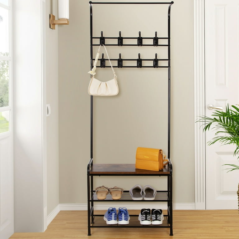 VIVOHOME 3-in-1 Entryway Hall Tree Heavy Duty MDF Stand Coat Rack with Storage
