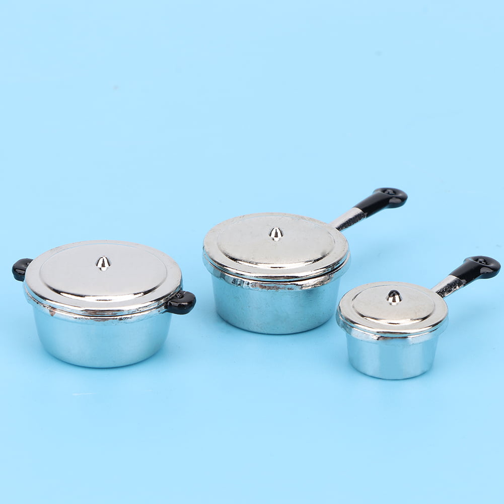 Doll house miniature blue sauce pan set 