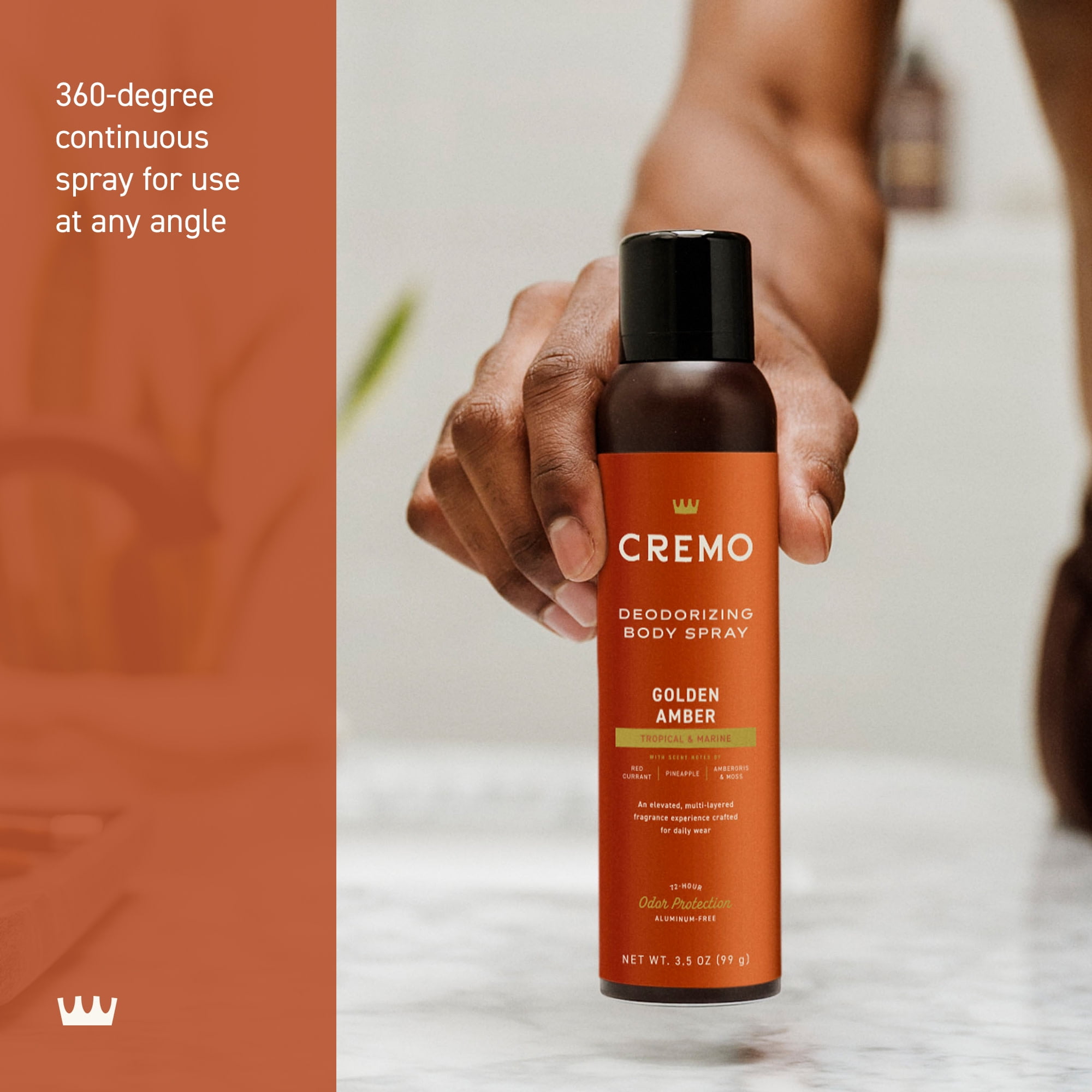 Cremo Body Spray Deodorant for Men, Golden Amber Scent, 3.5 oz