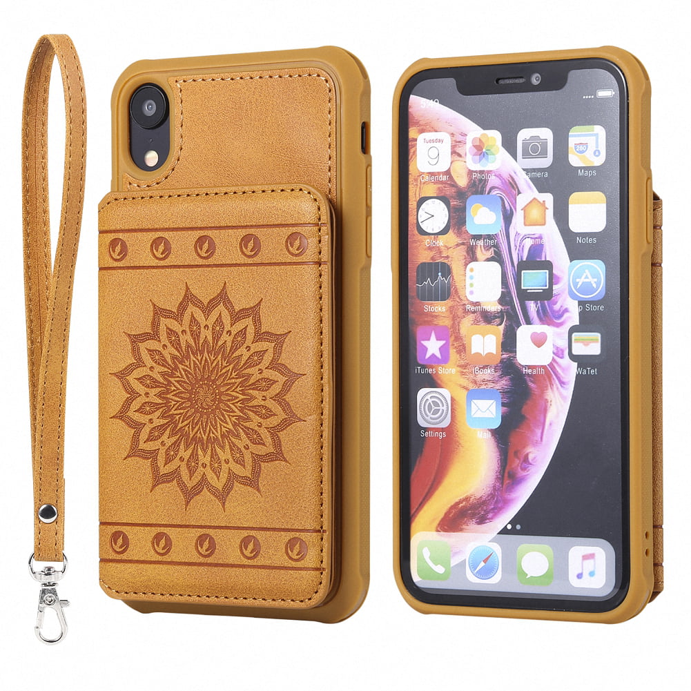 2018 6.1 Inches,Rose Gold LakiBeibi iPhone XR Cases with Card Holder Flower Series Slim PU Leather iPhone XR Case for Girls Wallet Flip Full Body Protective Case with Screen Protector for iPhone XR 