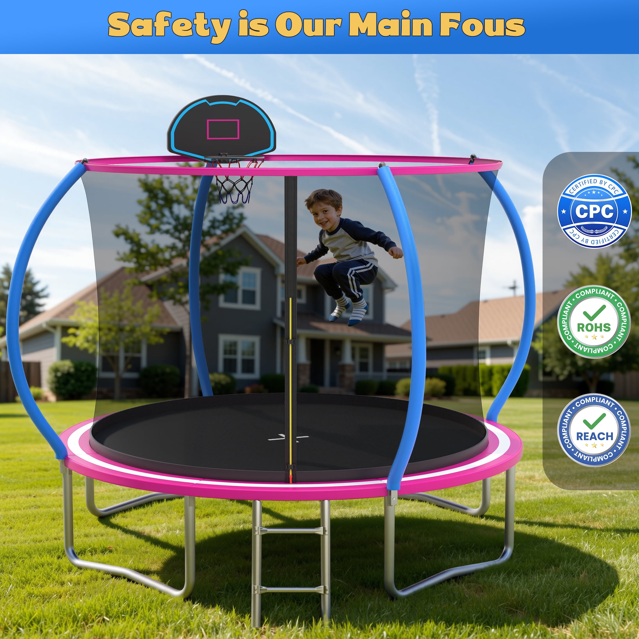 Trampoline for Kids and Adults, Segmart 10Ft Trampoline with Basketball Hoop & Enclosure Net