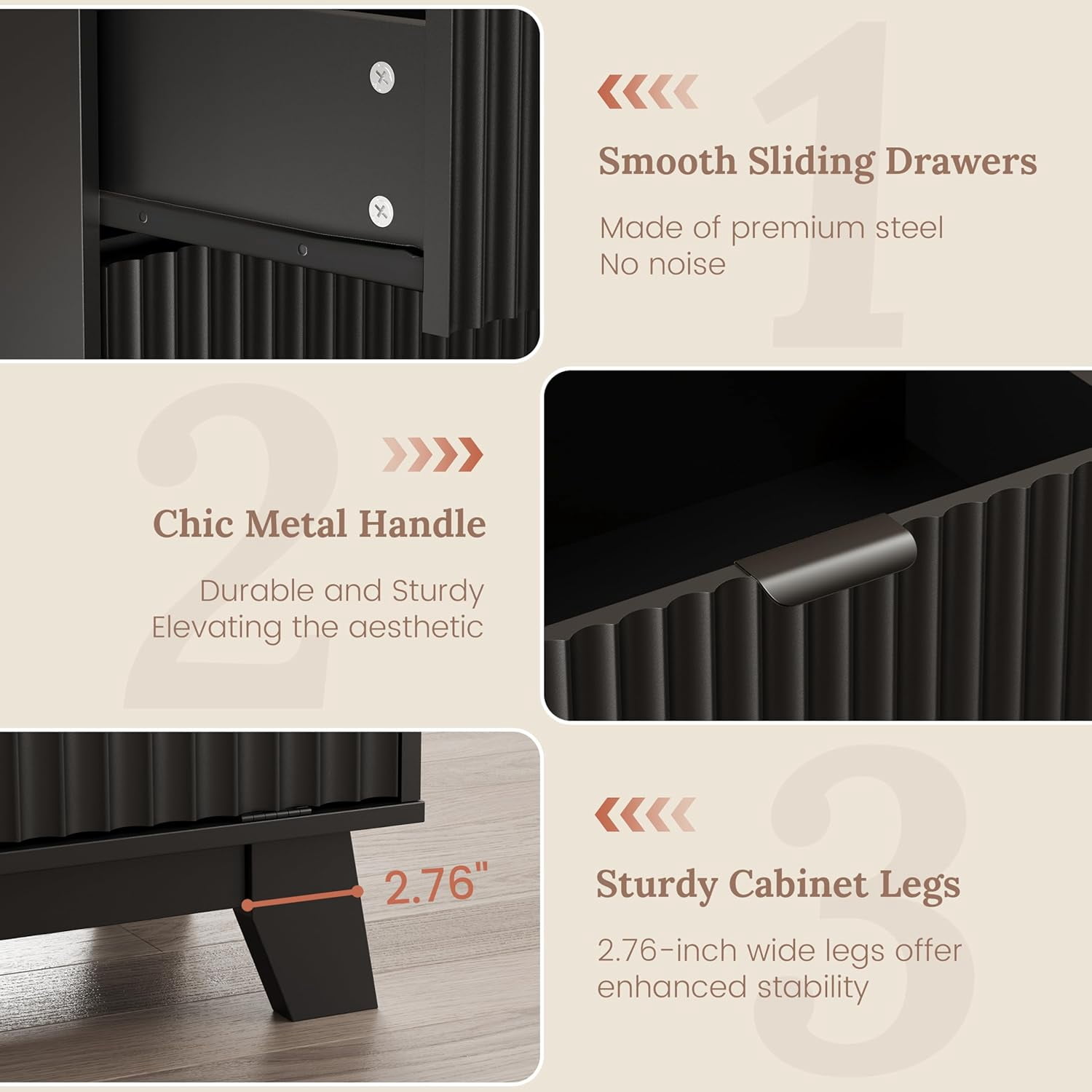 FANRAL Single Tilt Out Laundry Hamper Cabinet,10 Gallon Wooden Hidden Storage Cabinet,Fluted Trash Can for Bathroom Kitchen Living Room,Black Laundry Basket Cabinet