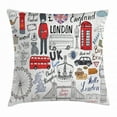 thumbnail image 1 of Doodle Throw Pillow Cushion Cover, I Love London Double Decker Bus Telephone Booth Cab Crown of United Kingdom Big Ben, Decorative Square Accent Pillow Case, 16 X 16 Inches, Multicolor, by Ambesonne, 1 of 2