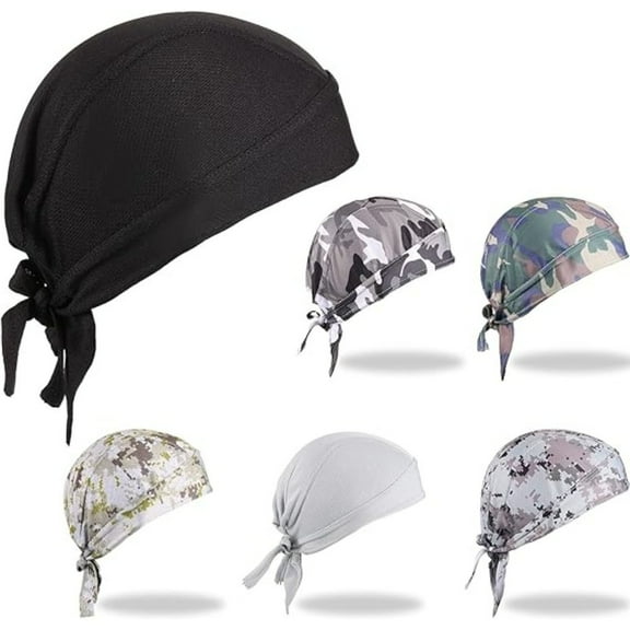 6 Pcs Cooling Durags Set | Sweat-Absorbing Elastic Skull Cap & Sun Protection Bandana for Men and Women, Ideal for Gym, Riding and Daily Use