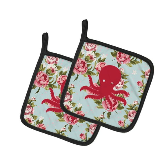 Caroline's Treasures BB1090-RS-BU-PTHD Octopus Shabby Chic Blue Roses Pair of Pot Holders , 7.5HX7.5W, multicolor