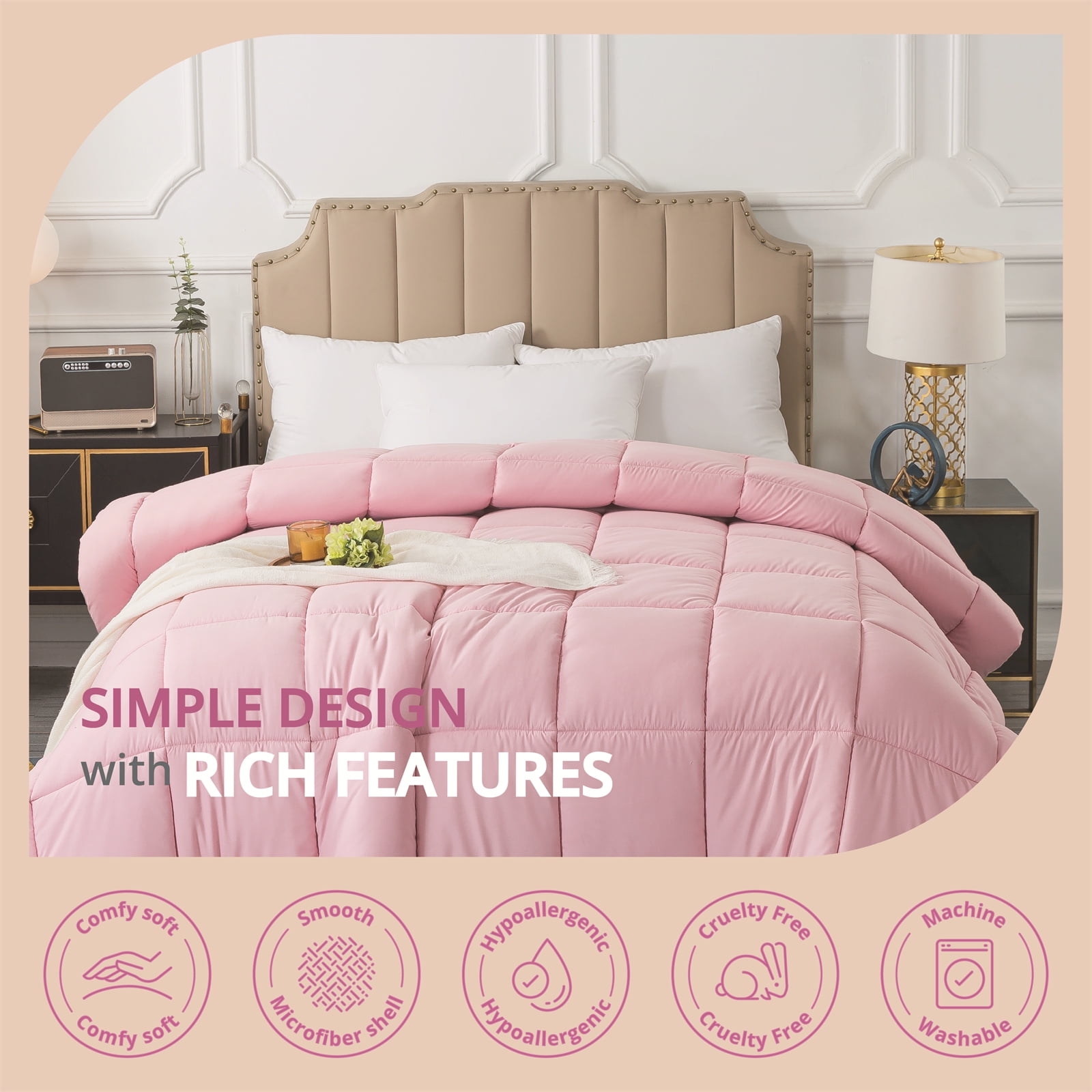 IGI King Comforter, Pink | All Season Hotel Down Alternative Duvet Insert, Adult, Unisex, 102x90in