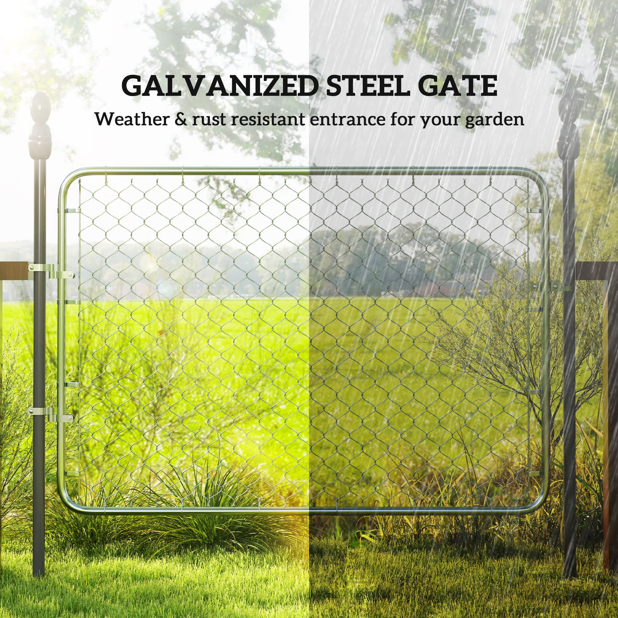 Outsunny Garden Gate Chain Link Fence Gate, Galvanized Steel Garden Door  for Yard Entrance Way, 47.2 x 70.9 in., Silver