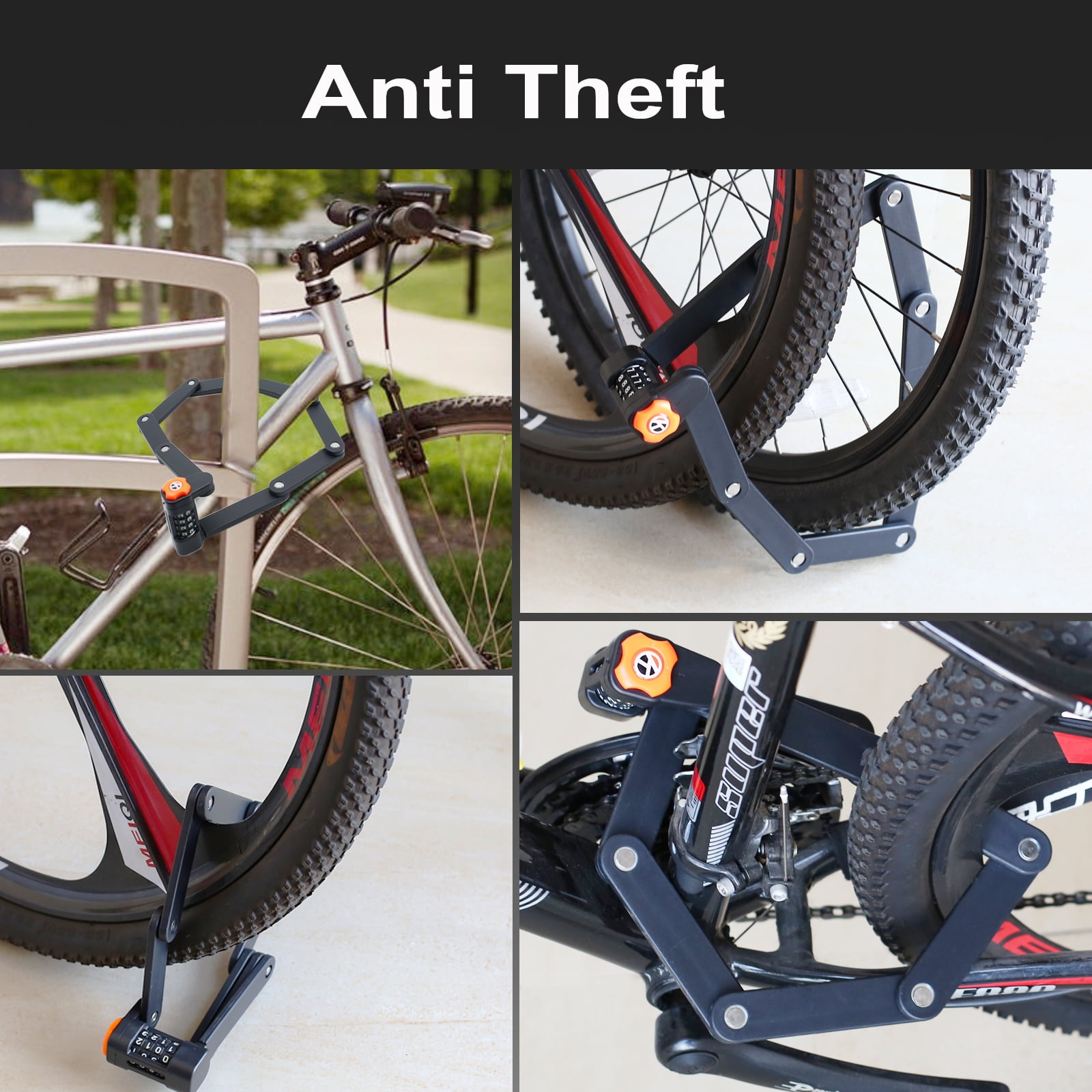 Foldable Bike Lock with Mount Bracket, 4-Digit Combination Anti Theft Heavy Duty Alloy Steel Anti-Scratch Bicycle Lock, Waterproof Anti-Rust Folding Bike Chain Lock for Bike Bicycle Ebike and Scooter
