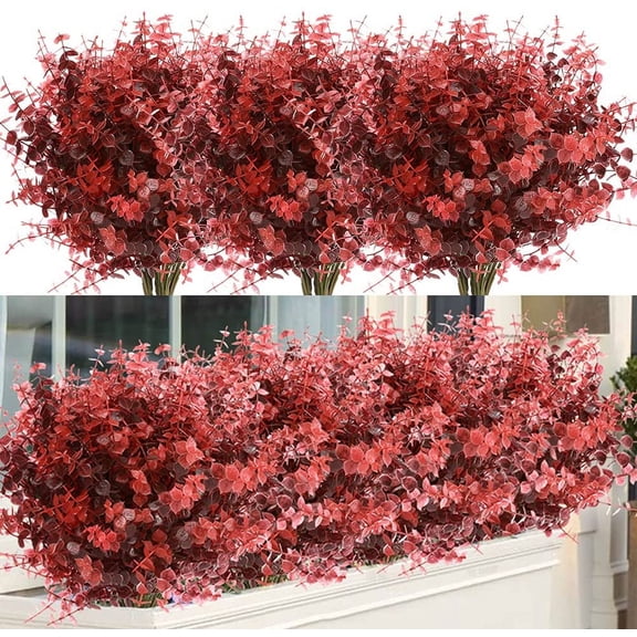 8 Bundles Outdoor Artificial Boxwood UV Resistant Fake Stems Plants, Faux Plastic Greenery for Indoor Outside Hanging Plants Garden Porch Window Box Home Wedding Farmhouse Décor