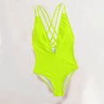 thumbnail image 4 of Uaswgudfs Women's One-Piece Swimsuit with Cross-Strap Deep V-Neckline, Form-Fitting Sleeveless Design for Pool/Beach Bathing Suits Yellow XL, 4 of 5