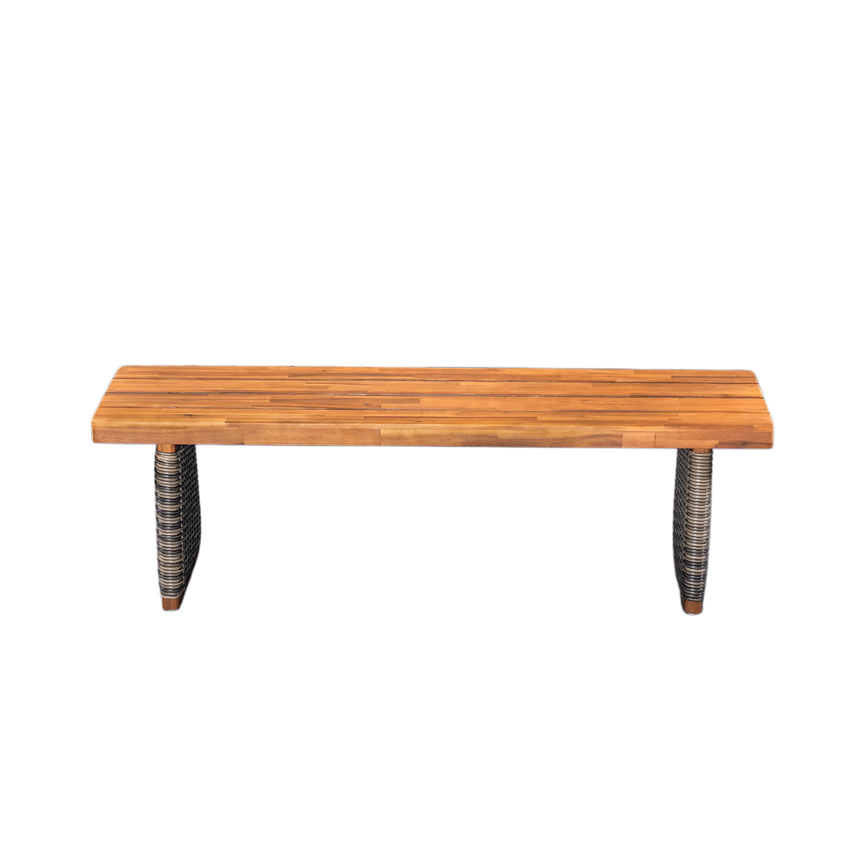 Mintazer 57 " Patio Dining Bench, Outdoor Bench with Hand-Woven PE Rattan Tapered Leg for Balcony Garden Backyard Porch, Natural