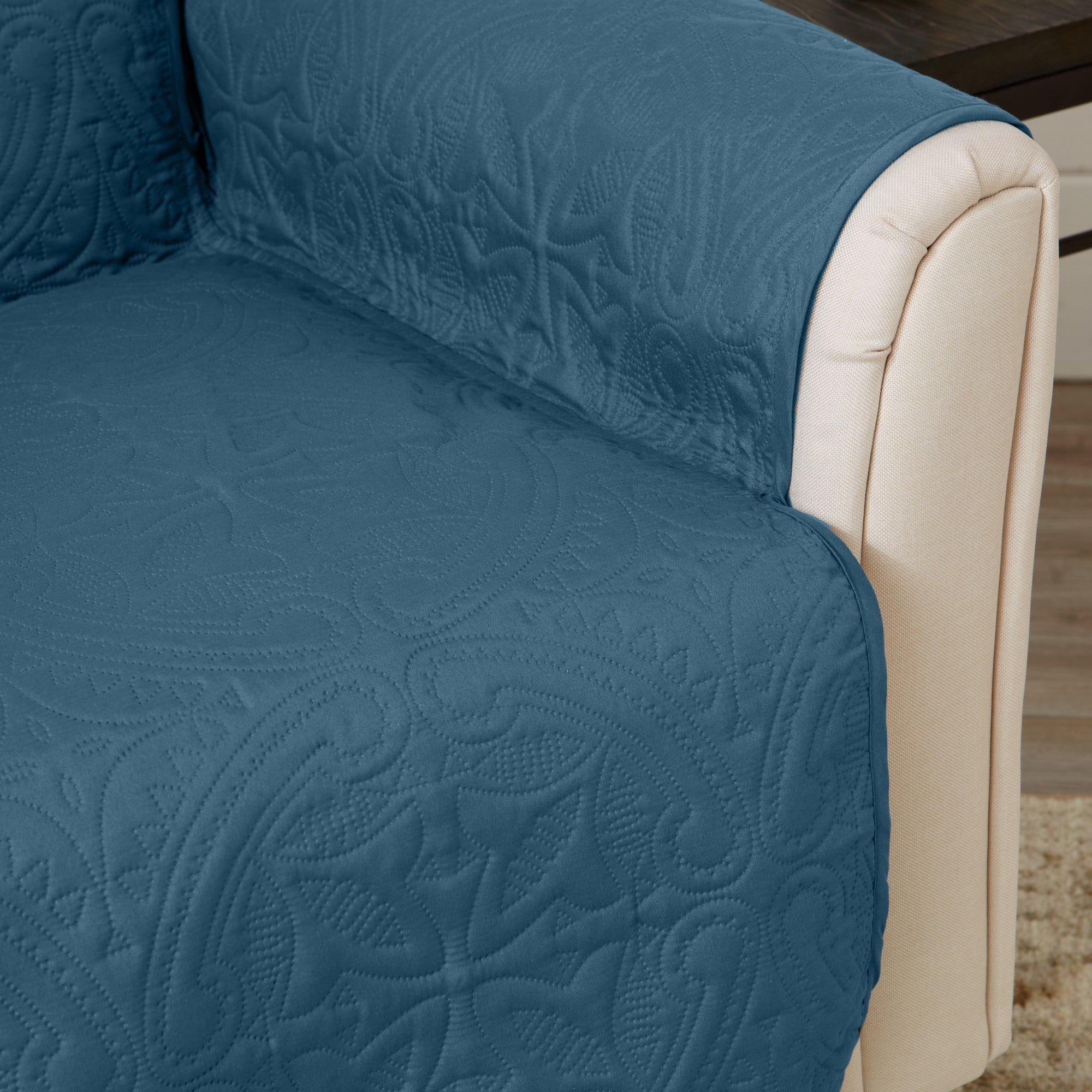 Reversible Quilted Furniture Protector, Machine Washable Slipcover, Sofa, Smoke Blue / Ivory