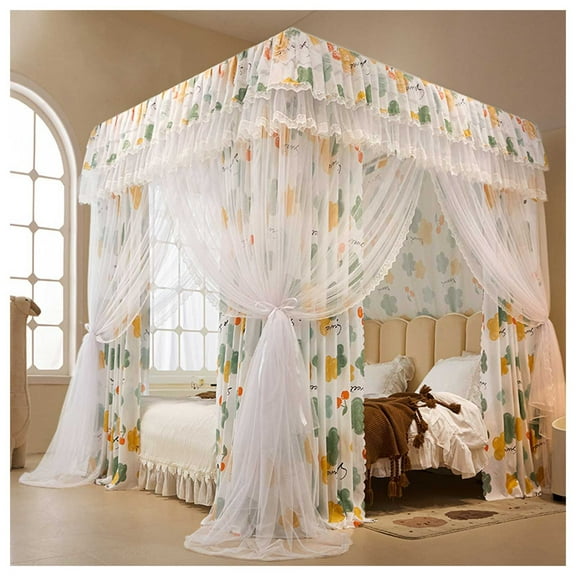 Bed Canopy Curtains,1.2/1.5/1.8M Mosquito Bedding Net Bed Tent Floor-Length Curtain Double Layer-Curtain & Ruffle Mosquito Net Bedroom Decoration