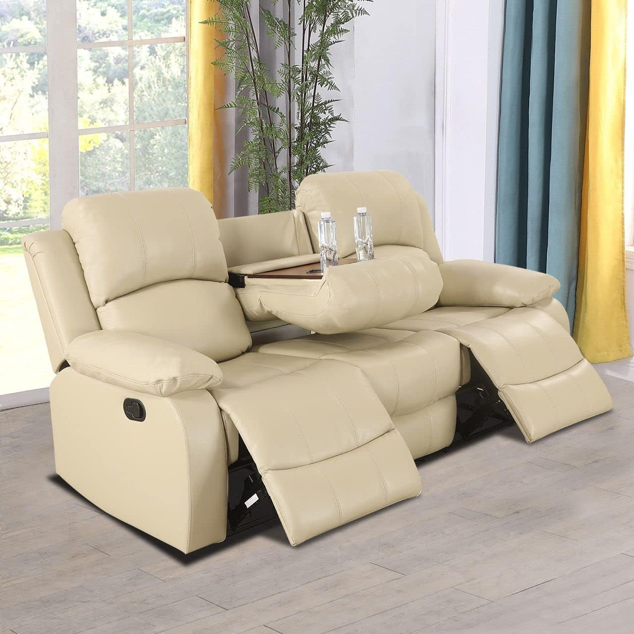 3 Piece Manual Recliner Sofa Couch, Home Theater Seating with Cup Holders, Living Room Furniture Sofa Set for Home Office