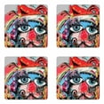 thumbnail image 1 of Art Coaster Set of 4, Grafitti Sketchy Style Colorful Painting Human Like Face Dog Animal Image Print, Square Hardboard Gloss Coasters, Standard Size, Multicolor, by Ambesonne, 1 of 2